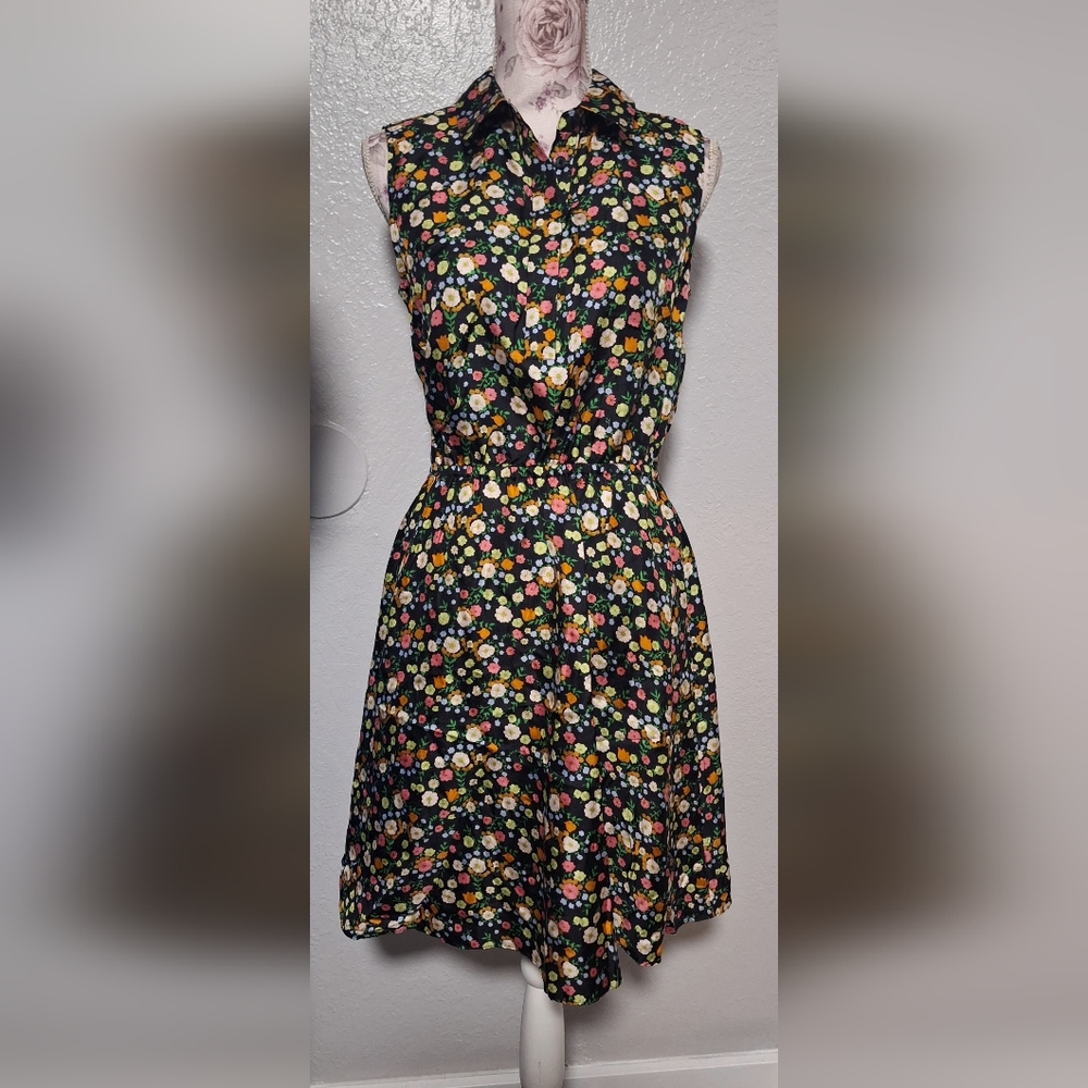 Tory Burch Ryder Lightweight Black Floral Mini Sleeveless 100% Silk Dress 4